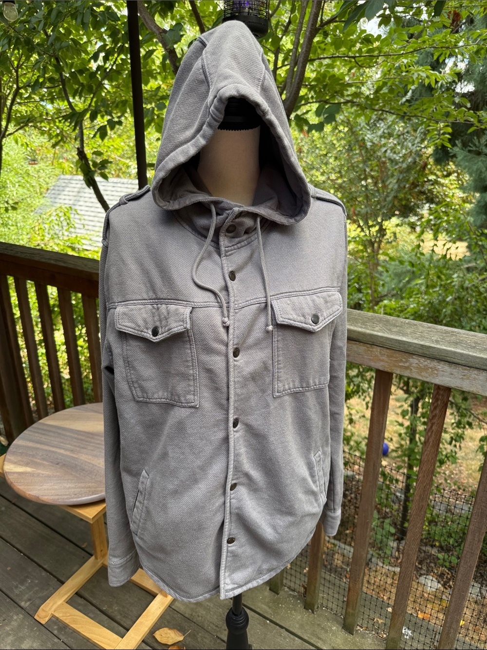 Vans Men's Light Gray Hooded Button-Up Jacket